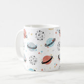 Vintager Raum Nahtloses Muster mit Doodle Saturn  Kaffeetasse (Vorderseite Links)