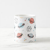 Vintager Raum Nahtloses Muster mit Doodle Saturn  Kaffeetasse (Mittel)