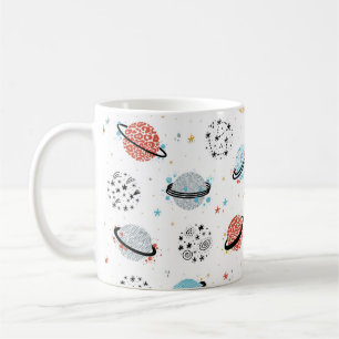 Vintager Raum Nahtloses Muster mit Doodle Saturn Kaffeetasse