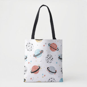Vintager Raum Nahtloses Muster mit Doodle Saturn Tasche