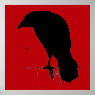 Vintager Raven auf blutroter Vorlage Poster
