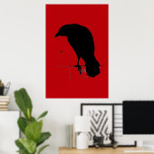 Vintager Raven auf blutroter Vorlage Poster (Heimbüro)