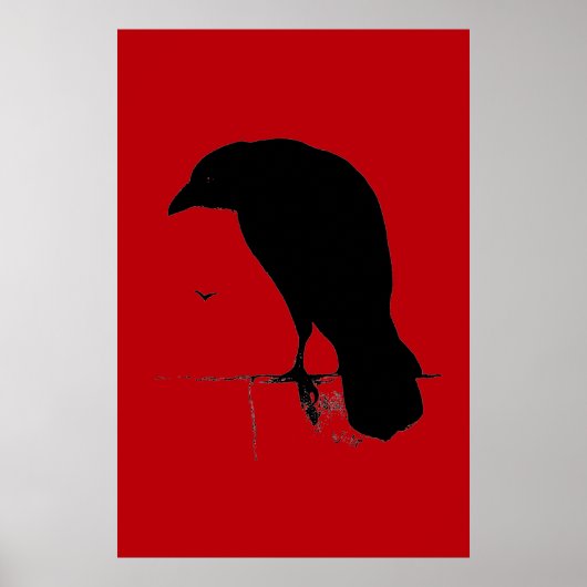 Vintager Raven auf blutroter Vorlage Poster (Vorne)