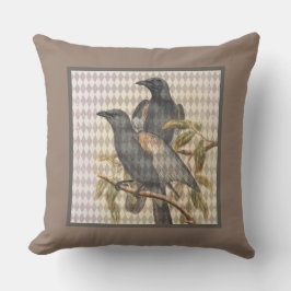 Vintager Raven Ephemera auf Taupe Harlequin Patter Kissen