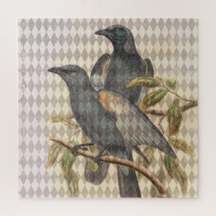 Vintager Raven Ephemera auf Taupe Harlequin Patter Puzzle