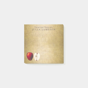 Vintager Red and Golden Apple Teacher Name Gold 3x Post-it Klebezettel