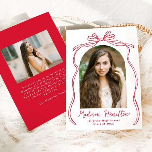 Vintager Red Bow Arch Foto Abschluss Ankündigung