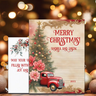 Vintager Red Car Gold Glitzer Winter Postkarte