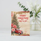 Vintager Red Car Gold Glitzer Winter Postkarte (Stehend Vorderseite)