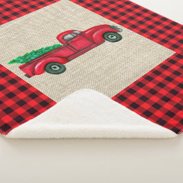 Vintager Red Christmas Tree Truck Sherpa Blanket Sherpadecke