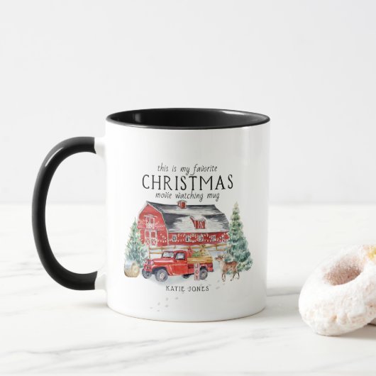 Vintager Red Farm Truck | Weihnachten Tasse (Mit Donut)