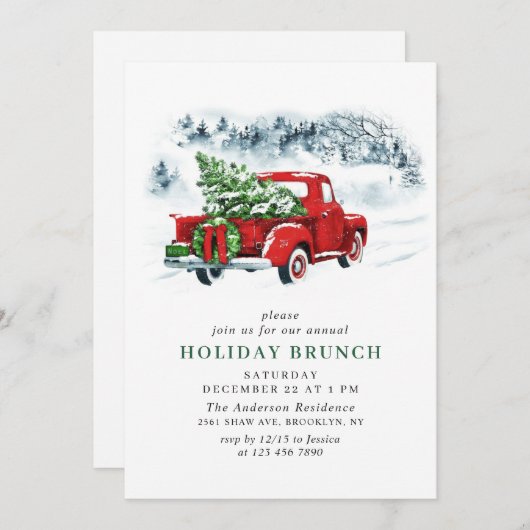 Vintager Red Farm Truck Weihnachtsfeiertag BRUNCH Einladung (Vorne/Hinten)