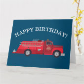 Vintager Red Fire Truck Happy Birthday Karte (Gelbe Blume)