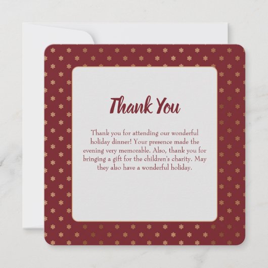 Vintager Red Holiday Gold Snowflakes Dankeskarte (Vorderseite)