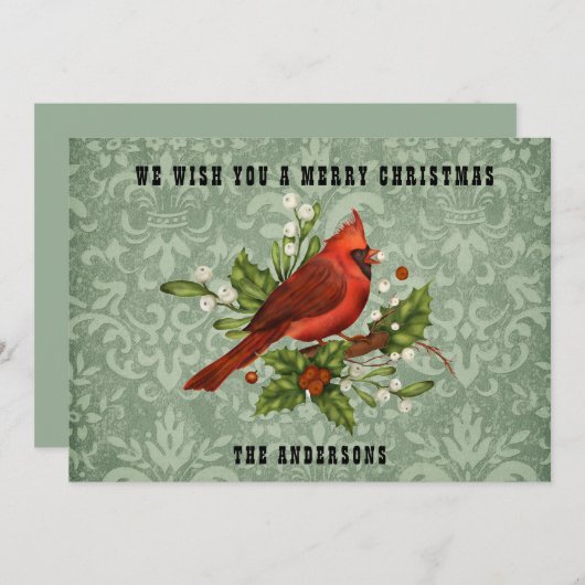 Vintager Red Kardinal Bird Frohe Weihnachten (Vorne/Hinten)