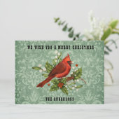 Vintager Red Kardinal Bird Frohe Weihnachten (Stehend Vorderseite)
