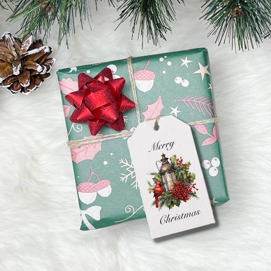 Vintager Red Kardinal Holly Weihnachtsgeschenk-Tag Geschenkanhänger