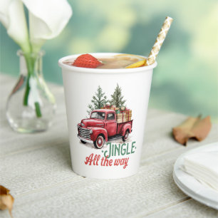 Vintager Red Lieferwagen Truck "Jingle All The Way Pappbecher