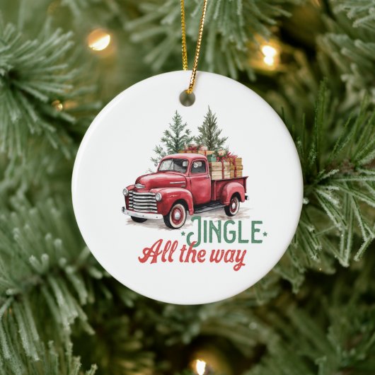 Vintager Red Lieferwagen Truck Jingle Keramik Ornament (Baum)
