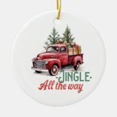 Vintager Red Lieferwagen Truck Jingle Keramik Ornament (Vorne)