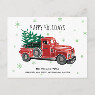 Vintager Red Lieferwagen Truck Neue Adresse Urlaub Ankündigungspostkarte