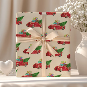 Vintager Red Lieferwagen Truck Weihnachten Geschenkpapier