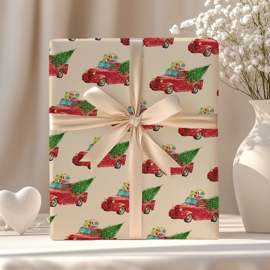 Vintager Red Lieferwagen Truck Weihnachten Geschenkpapier