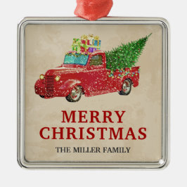 Vintager Red Lieferwagen Truck Weihnachten Ornament Aus Metall