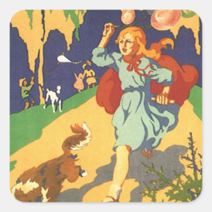 Vintager Red Riding Hood bei einer Geburtstagspart Quadratischer Aufkleber