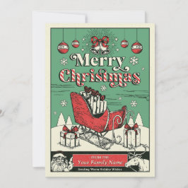 Vintager Red Sleigh Weihnachts-Individuelle Name G Feiertagskarte