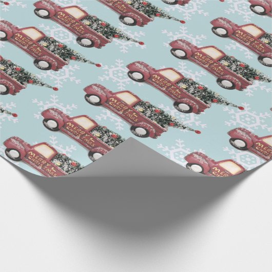 Vintager Red Toy Truck mit einem Weihnachtsbaum Geschenkpapier (Ecke)