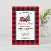 Vintager Red Traktor mit Tree Weihnachts-Party Einladung (Stehend Vorderseite)