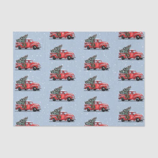 Vintager Red Truck auf Blaugrauem Schnee Seidenpapier (Vorderseite)