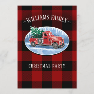 Vintager Red Truck Buffalo Kariertes Weihnachtsfes Einladung