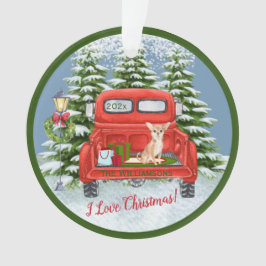 Vintager Red Truck Chihuahua Snow Familienname   Ornament
