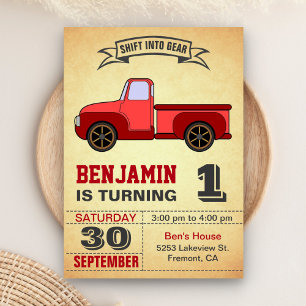 Vintager Red Truck Erster Geburtstag Einladung
