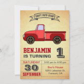 Vintager Red Truck Erster Geburtstag Einladung (Vorderseite)