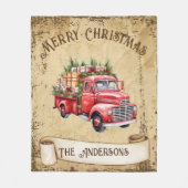 Vintager Red Truck Frohe Weihnachten Fleecedecke (Vorderseite)