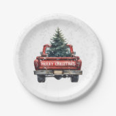 Vintager Red Truck Frohe Weihnachten Pappteller (Vorderseite)