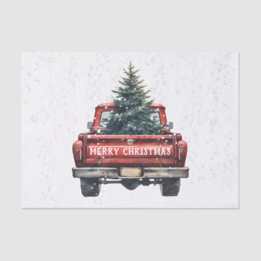 Vintager Red Truck Frohe Weihnachten Seidenpapier (Vorderseite)