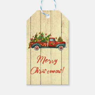 Vintager Red Truck Frohe Weihnachtsbaum Gruß Geschenkanhänger