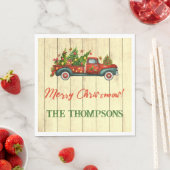 Vintager Red Truck Frohe Weihnachtsbaum Gruß Serviette (Beispiel)