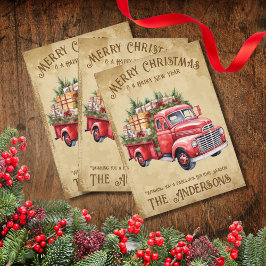 Vintager Red Truck Frohe Weihnachtsfeier Neues Jah Feiertagskarte