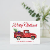Vintager Red Truck Geschenke Tree Weihnachtsname Postkarte (Stehend Vorderseite)