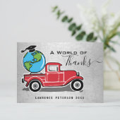 Vintager Red Truck Grad Cap World Abschluss Dankeskarte (Stehend Vorderseite)