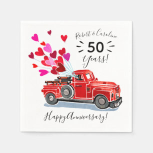 Vintager Red Truck Hört zum Jahrestag Namen hinzuf Serviette