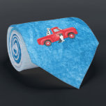 Vintager Red Truck Hund Winterurlaub Krawatte<br><div class="desc">Schöne Aquarellkunst mit blauem Winterhintergrund ein Vintager roter LKW mit zwei schwarz-weißen Hunden. Ideal zum Tragen während der Ferienzeit.</div>