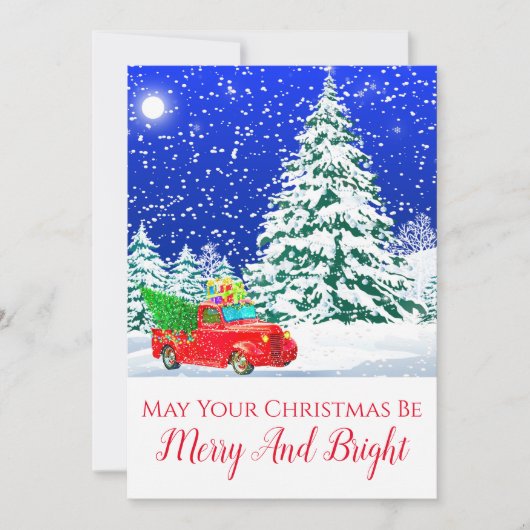 Vintager Red Truck in Schnee Weihnachten Merry & B (Vorderseite)