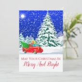 Vintager Red Truck in Schnee Weihnachten Merry & B (Stehend Vorderseite)