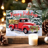 Vintager Red Truck in Snowy Forest Weihnachten